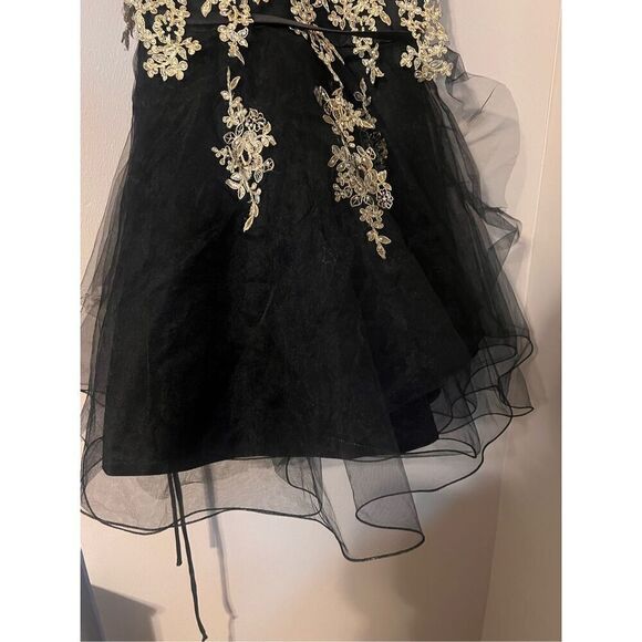 Tip Top Girls 12 Sleeveless Tulle Layer Formal Dress Gold Lace Applique Puffy - Picture 6 of 11